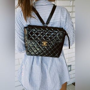 Chanel Black Patent Backpack